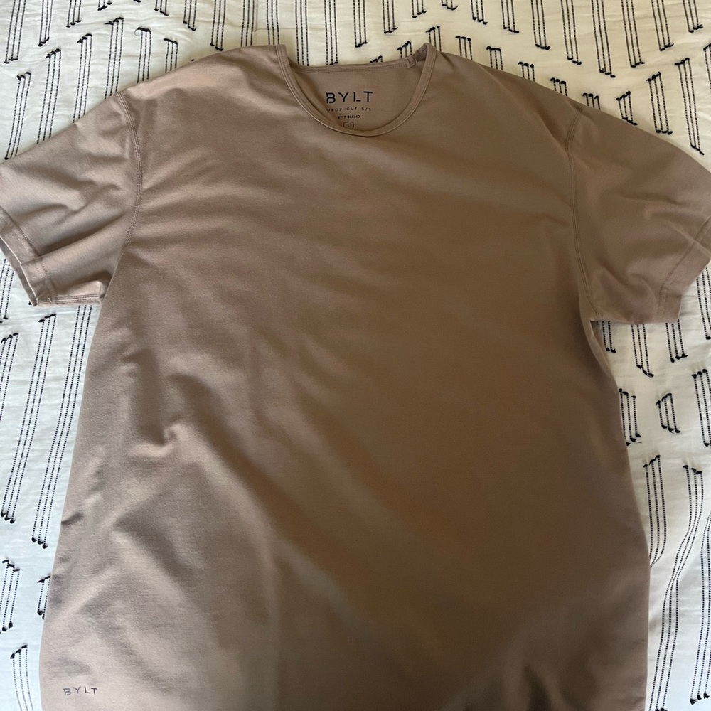 BYLT Drop-Cut Tan T Shirt, Size Large